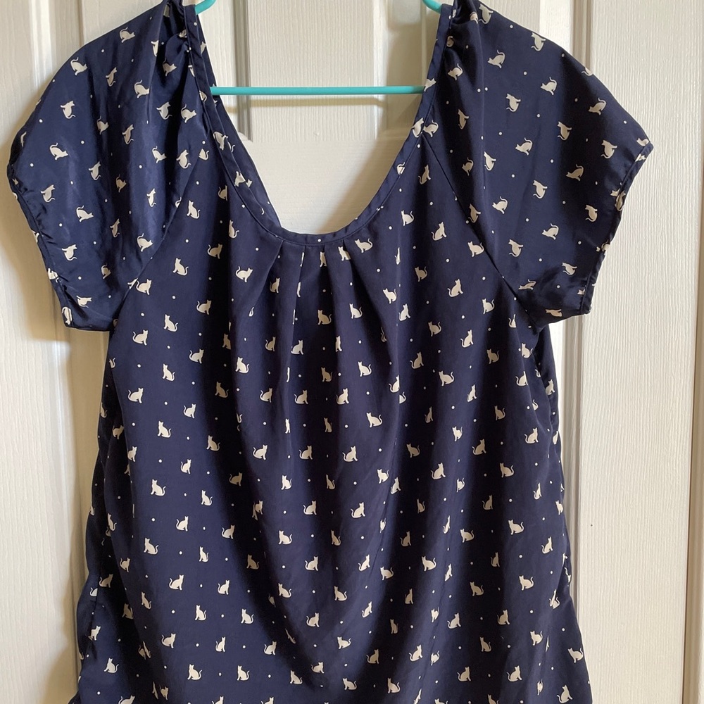Cute navy cat blouse
